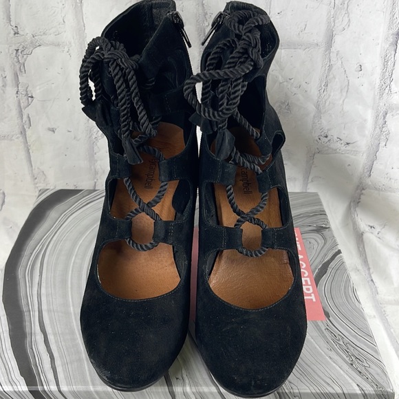 Jeffrey Campbell Zaun-Hi Black Suede Lace-Up Block Heel Round Toe Hi Ankle Pumps - Picture 2 of 13